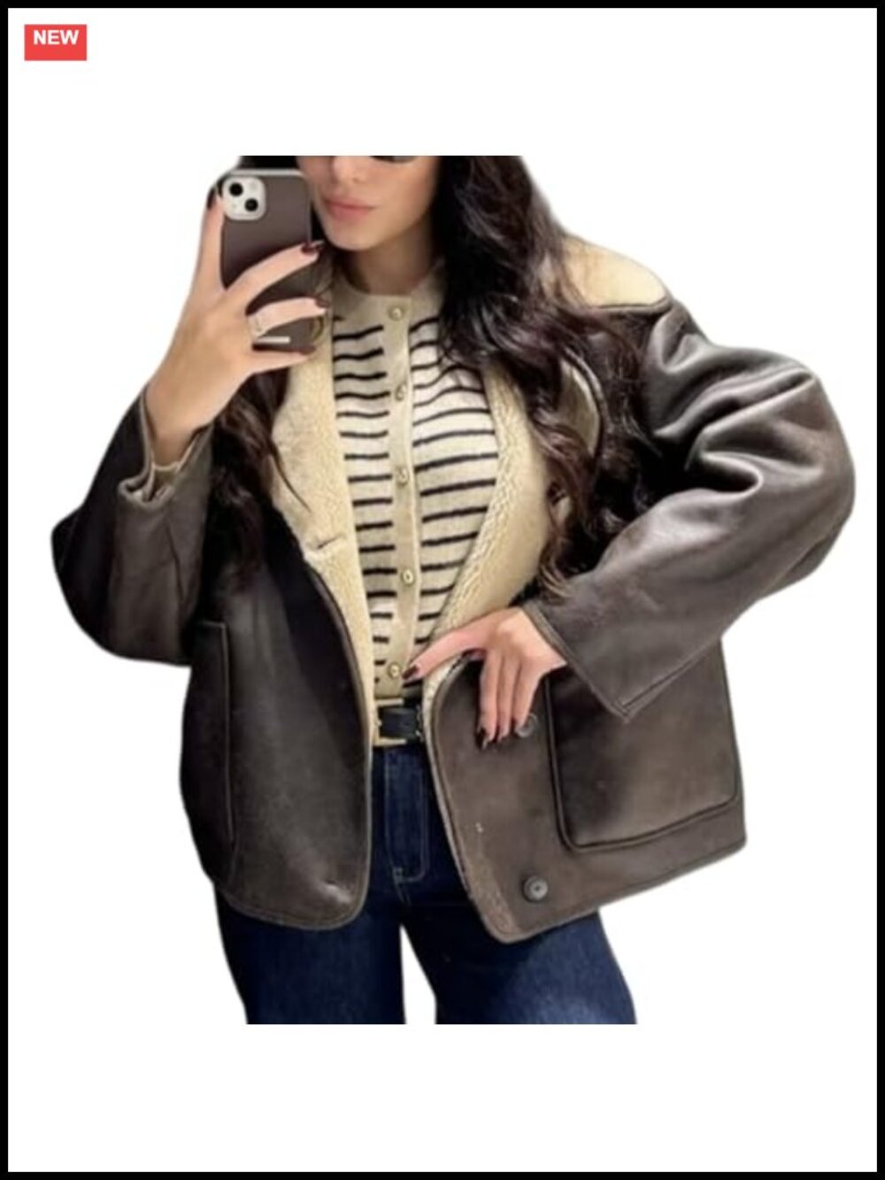 Faux Suede Fleece Lined Jacket Oversized Trucker Coat Single Breasted